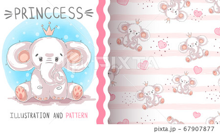 Crown teddy elephant - seamless pattern 67907877