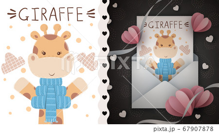 Winter giraffe idea for greeting card. 67907878