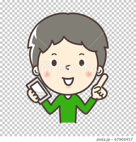 スマホを持って指差しボーズをする男の子 スマホを持って指差しボーズをする男の子 67908457