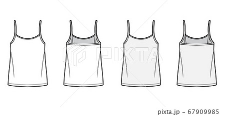 Camisole top technical fashion illustration with oversized body, bonded strap scoop neck. Camisole top technical fashion illustration with oversized body, bonded strap scoop neck. 67909985