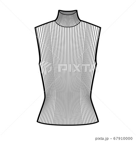 Turtleneck rib sweater technical fashion illustration with fitted body, sleeveless jumper. Turtleneck rib sweater technical fashion illustration with fitted body, sleeveless jumper. 67910000