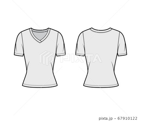 V-neck jersey t-shirt technical fashion illustration with short