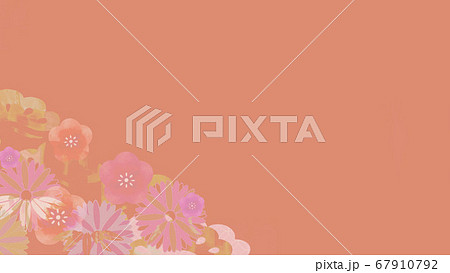 梅の花が描かれた和柄のピンク色の背景イラストのイラスト素材