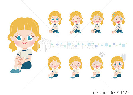 座る女の子 全身 イラストのイラスト素材