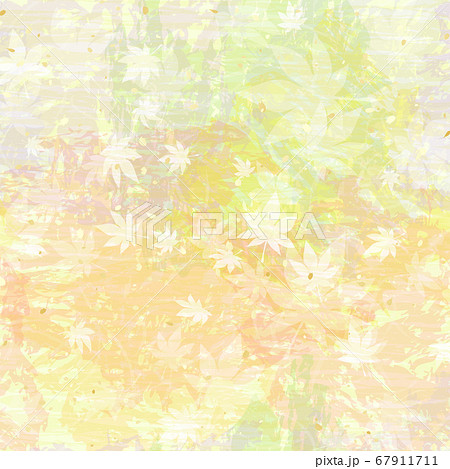 秋のモミジと黄色系グラデーションの和紙風背景 秋のモミジと黄色系グラデーションの和紙風背景 67911711