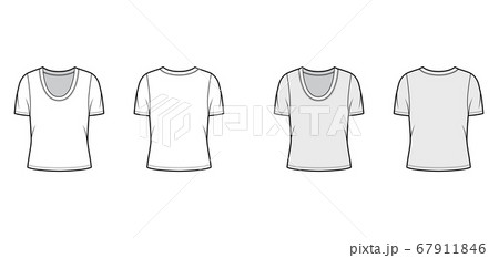 Scoop neck jersey t-shirt technical fashion illustration with short sleeves, oversized body. Scoop neck jersey t-shirt technical fashion illustration with short sleeves, oversized body. 67911846