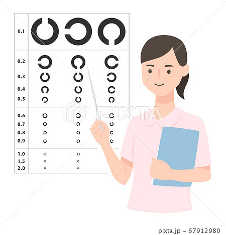 検査表を使って視力検査をしてる眼科の女性看護師のイラスト のイラスト素材