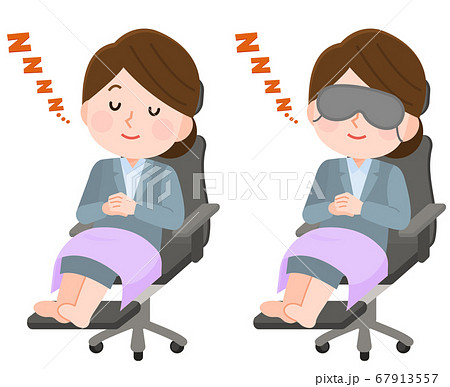 椅子で仮眠をとる女性会社員 アイマスク イラストのイラスト素材
