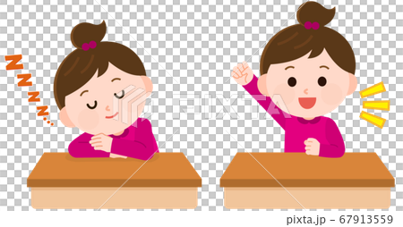 昼寝　パワーナップでスッキリ起きる小学生女子　イラスト 67913559