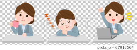 昼寝　コーヒーナップでスッキリ起きる女性社員　イラスト 67913564
