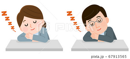 昼寝　仮眠　居眠りする社会人男性と女性　イラスト 67913565