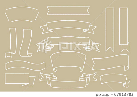 手描き風リボンのフレームセット(白 線画) 67913782