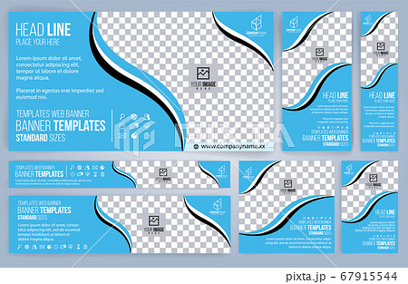 Blue Web banners templates, standard sizes with space for photo, modern design Blue Web banners templates, standard sizes with space for photo, modern design 67915544