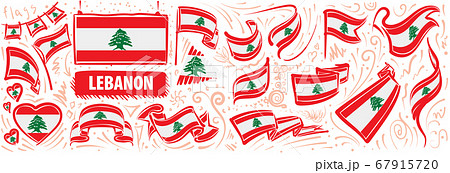 Vector set of the national flag of Lebanon in various creative designs 67915720