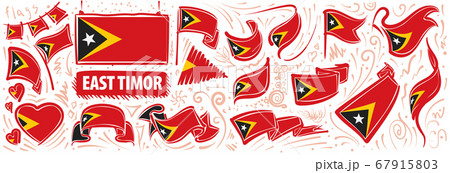 Vector set of the national flag of East Timor in various creative designs 67915803