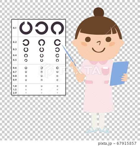 検査表を使って視力検査をしてる眼科の女性看護師のイラスト のイラスト素材