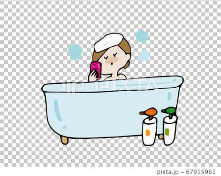 スマートフォンを風呂に持ち込む女性 スマートフォンを風呂に持ち込む女性 67915961