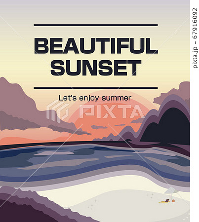 夕焼けの海辺のイラスト バカンスのイメージ素材 ベクター 夕焼けの海辺のイラスト バカンスのイメージ素材 ベクター 67916092