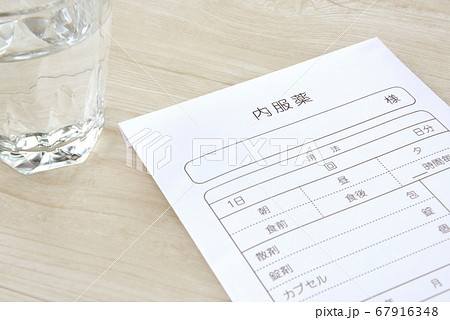 処方薬と水の入ったグラス 67916348