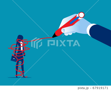 Hand drawing a red tangled ball around person Hand drawing a red tangled ball around person 67919171