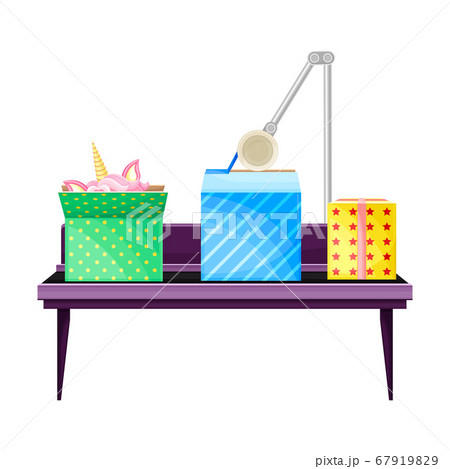Gift Production and Wrapping with Carton Boxes on Conveyor Belt Vector Illustration Gift Production and Wrapping with Carton Boxes on Conveyor Belt Vector Illustration 67919829