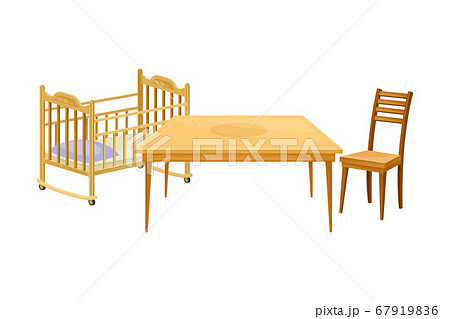 Wooden Furniture with Baby Bed and Table Vector Illustration Wooden Furniture with Baby Bed and Table Vector Illustration 67919836