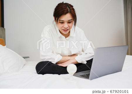 woman study at home by webcam woman study at home by webcam 67920101