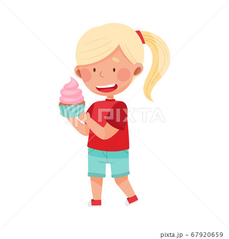 Happy Girl Character Showing Like Towards Cupcake Vector Illustration Happy Girl Character Showing Like Towards Cupcake Vector Illustration 67920659