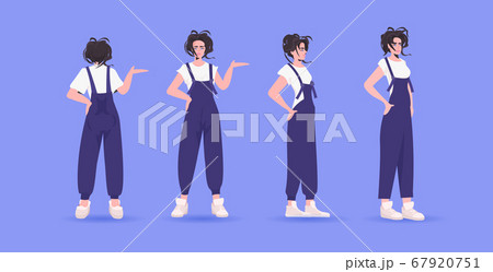 set woman in casual trendy clothes female cartoon character standing pose different angles view set woman in casual trendy clothes female cartoon character standing pose different angles view 67920751