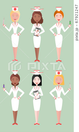 Set flat illustrations nurse women of different nationalities. V 67921247