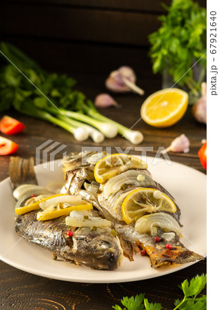 Cooked river fish carassius Cooked river fish carassius 67921640