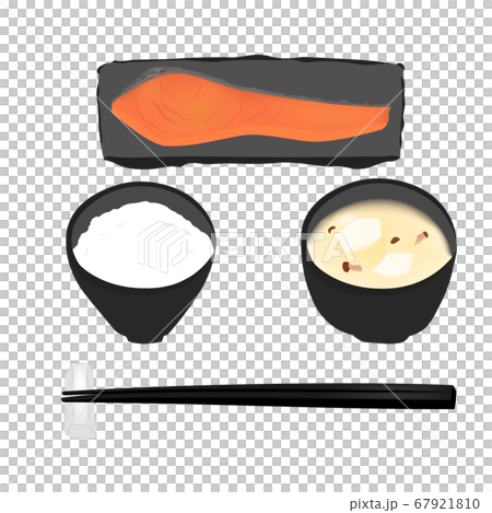焼き魚とごはんと白味噌汁イラストのイラスト素材
