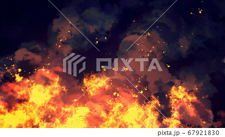 燃え盛る炎と煙の背景のイラスト素材