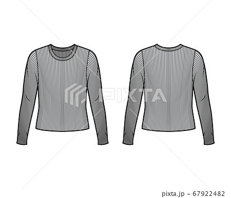 Ribbed crew neck knit sweater technical fashion illustration with long sleeves, oversized body Ribbed crew neck knit sweater technical fashion illustration with long sleeves, oversized body 67922482