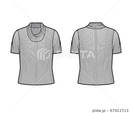 Ribbed cowl turtleneck knit sweater technical fashion illustration with short rib sleeves, oversized body. Ribbed cowl turtleneck knit sweater technical fashion illustration with short rib sleeves, oversized body. 67922513