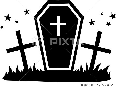 ハロウィンで使える 墓地のシルエットイラストのイラスト素材