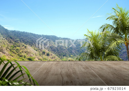 Wooden terrace with mountain view 67923014