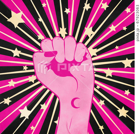 Grunge raised pink female fist 67923063