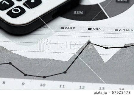 business office desk closeup - financial reports, 67925478