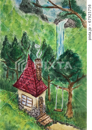 森の中の家のイラスト素材