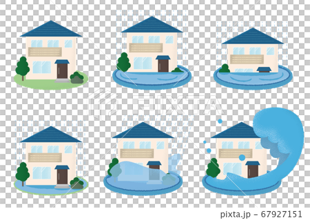 Vector illustration set of houses suffering flood damage Vector illustration set of houses suffering flood damage 67927151