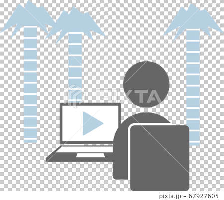Image illustration of a person watching a video on a laptop at a resort Image illustration of a person watching a video on a laptop at a resort 67927605