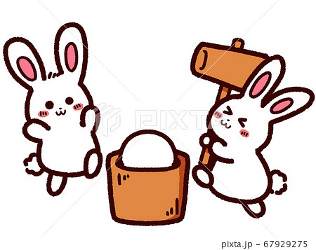 餅つきをするウサギのイラスト素材