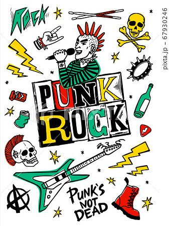 Punk Rock Set Punks Not Dead Words And Designのイラスト素材