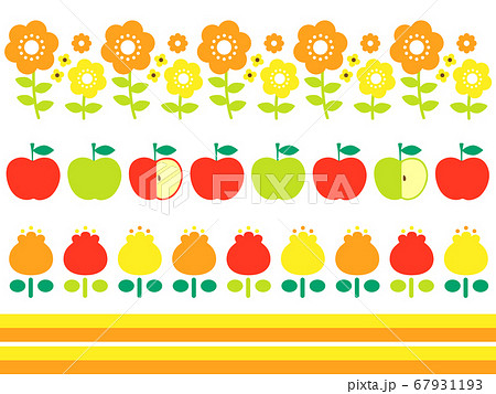 昭和レトロ 花柄 りんご モダン ライン あしらいのイラスト素材