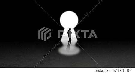 Silhouette of man walking in the night toward the light, view from above Silhouette of man walking in the night toward the light, view from above 67931286