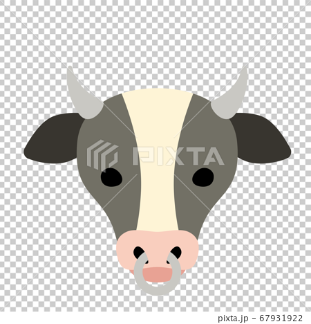 正面を向いているシンプルな牛の顔のイラスト素材