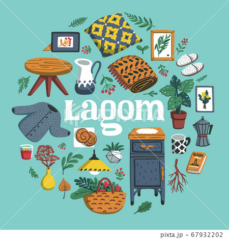 Lagom round composition. Concept of Scandinavian Lagom round composition. Concept of Scandinavian 67932202