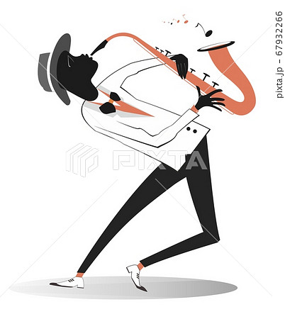 Afro-American saxophonist illustration. Afro-American saxophonist is playing music with great inspiration isolated on white Afro-American saxophonist illustration. Afro-American saxophonist is playing music with great inspiration isolated on white 67932266
