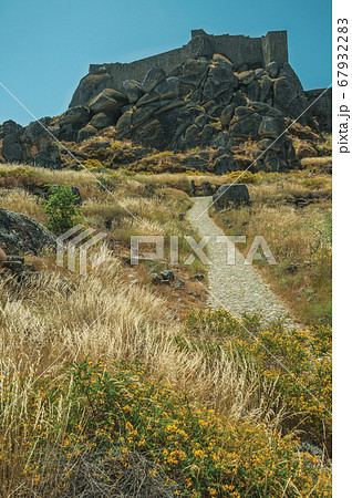 Stone pathway covered by dry bushes near Monsanto 67932283